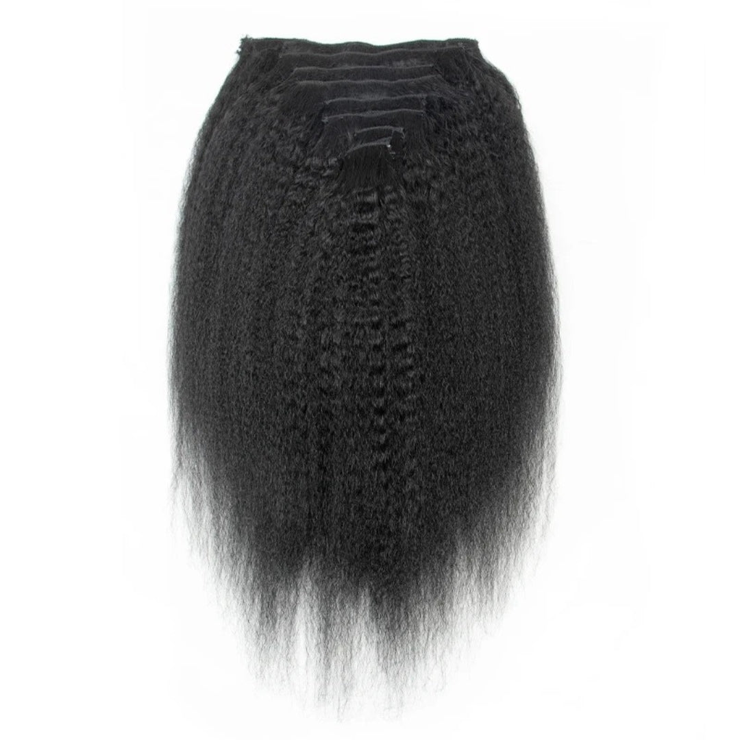 100% Human 20 Inch Kinky Straight Clip In Hair Extensions Set In 120g