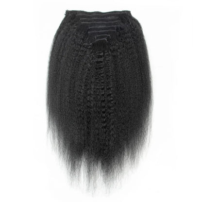 100% Human 20 Inch Kinky Straight Clip In Hair Extensions Set In 120g
