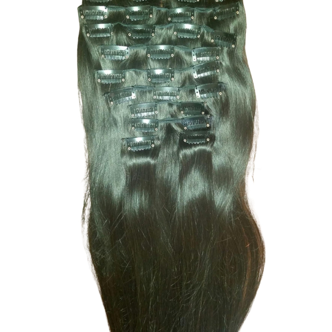 100% Human 24 Inch Straight Clip In Hair Extensions