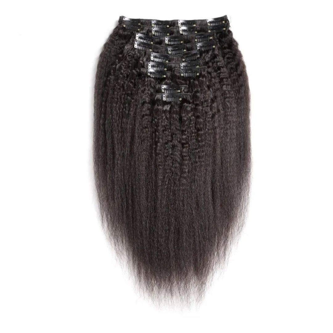 100% Human 20 Inch Kinky Straight Clip In Hair Extensions Set In 120g