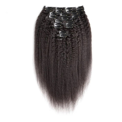 100% Human 20 Inch Kinky Straight Clip In Hair Extensions Set In 120g