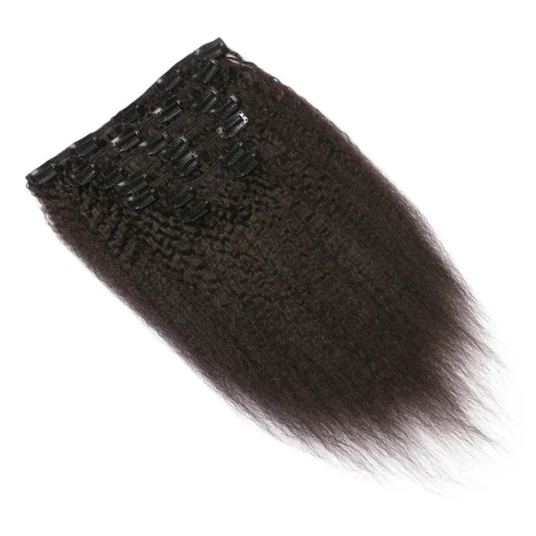 100% Human 20 Inch Kinky Straight Clip In Hair Extensions Set In 120g