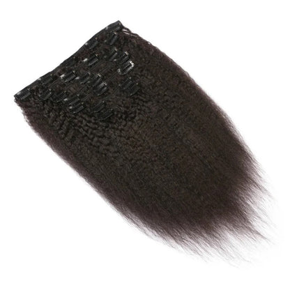 100% Human 20 Inch Kinky Straight Clip In Hair Extensions Set In 120g